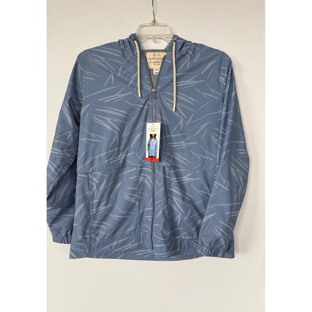 Weatherproof Vintage Womens Blue Leaf Print Rain
Jacket Hooded Windbreaker M
